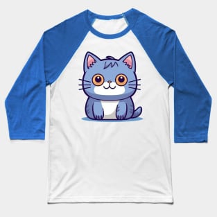 Kawaii Chibi Blue Kitty - Adorable Face, Cute Cat Art Baseball T-Shirt